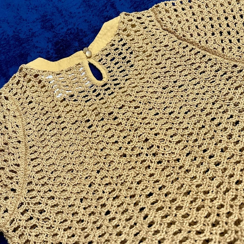 Anthro Angel of the North Senoia Crochet Knit Top M Mustard Cotton Boho - Picture 3 of 12